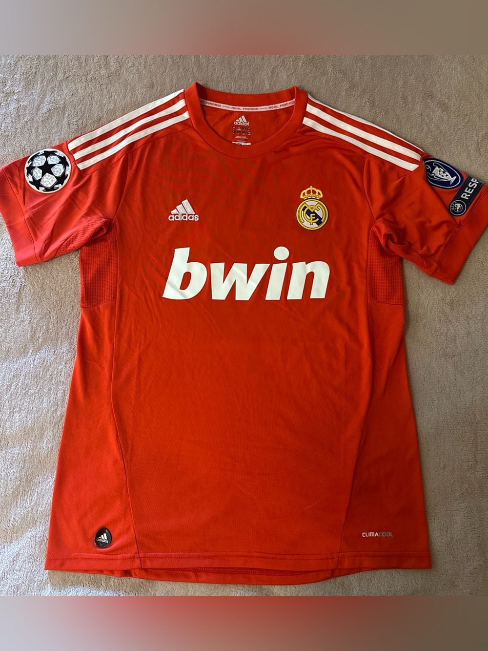 Authentic Adidas Raul Real Madrid 2011-12 Jersey Champions League Patch Large
